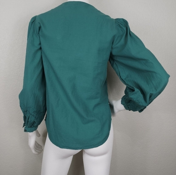 Zara Basic Green Square Neck Boho Embroidered 3/4 Sleeve Size XS - Picture 9 of 12